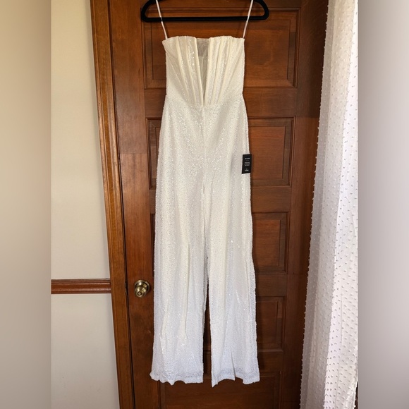 Lulus Glamorous Spirit White Sequin Strapless Bustier Jumpsuit - Picture 4 of 8